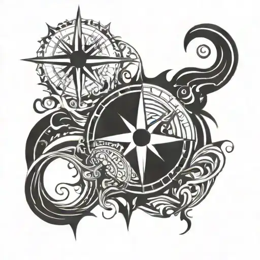 Compass And Ocean Wave