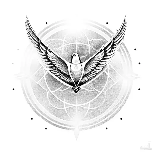 A Majestic Dove Representing The Holy Spirit Surrounded By Intricate Mechanical Gears