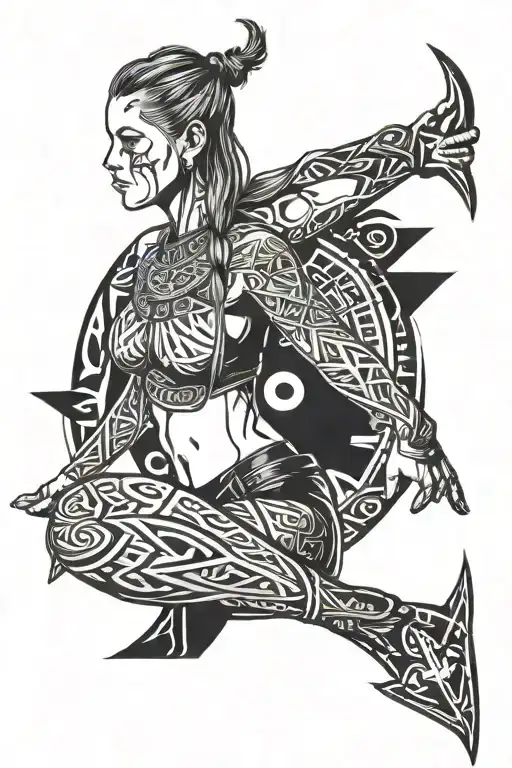 Nordic Girl With Runes Around Her Shot Out By Light While Also Showing She Is A Warrior