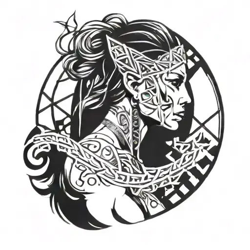 Nordic Girl With Runes Surrounding Her Coming From Her Inner Light And Showing She Is A Warrior