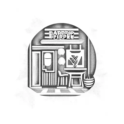 A Barbershop Scene With A Barber Pole In The Foreground And A Basketball Hoop In The Background