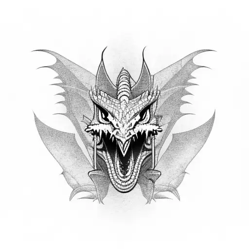 Dragon Tattoo Whose Mouth Is On Biceps And Sholder And Wings And Body Is On Chest