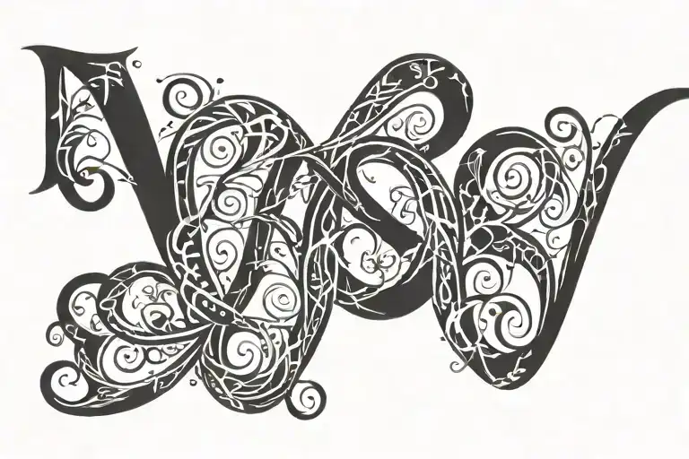 Vines Wrapped Together Letter N And B Letters With A Little Heart