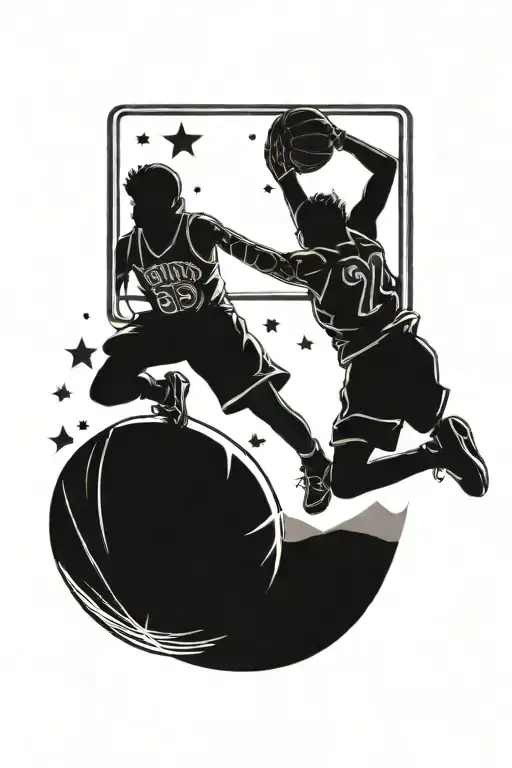 Brother And Sister Play Basketball Sunset Sky Filled With Stars