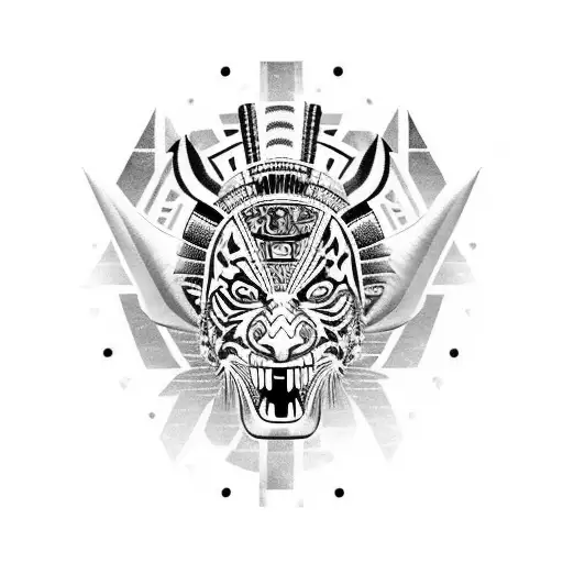 Aztec Warrior With Tiger As A Mask