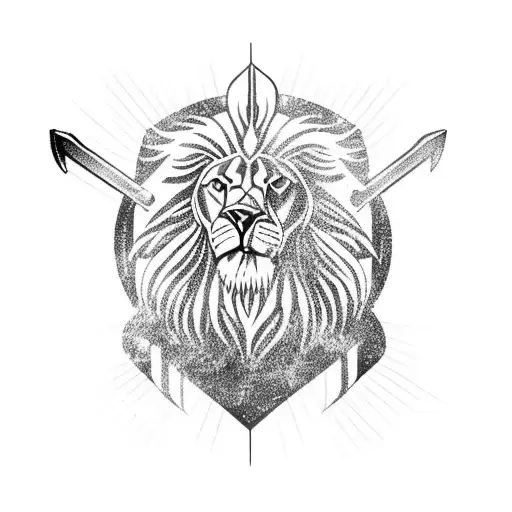 Sword With A Lion On The Left Side And Jesus Praying On The Right Side