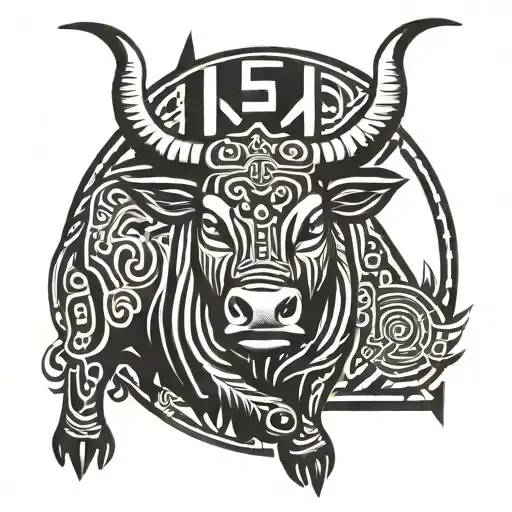 Ox With Bamboo Behind It With Vietnamese Culture Flag