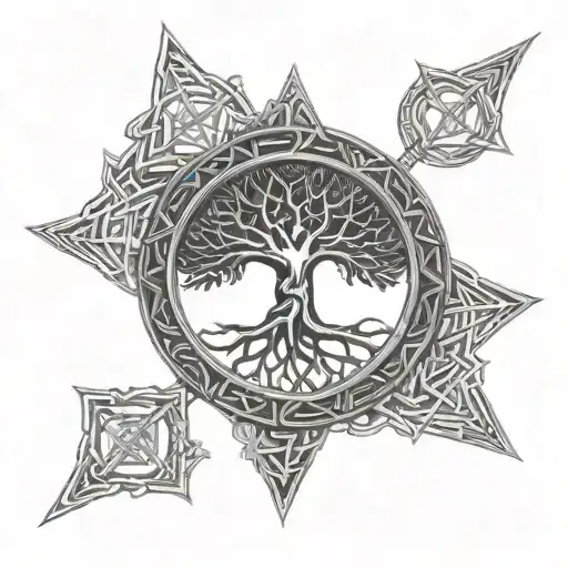 Odin World Tree Runes Engraved Norse Knotwork Design Incorporating