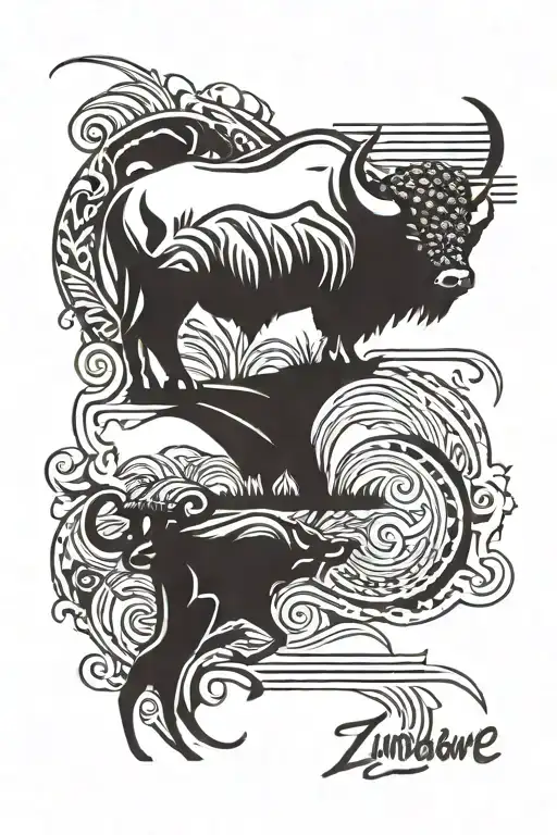 Zimbabwe Country Line Tattoo Featuring A Cape Buffalo