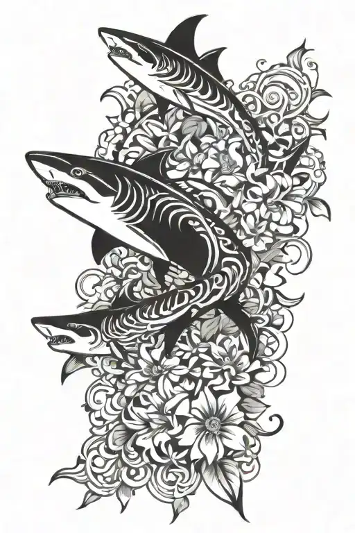 Shark And Lehua Flower Intertwined