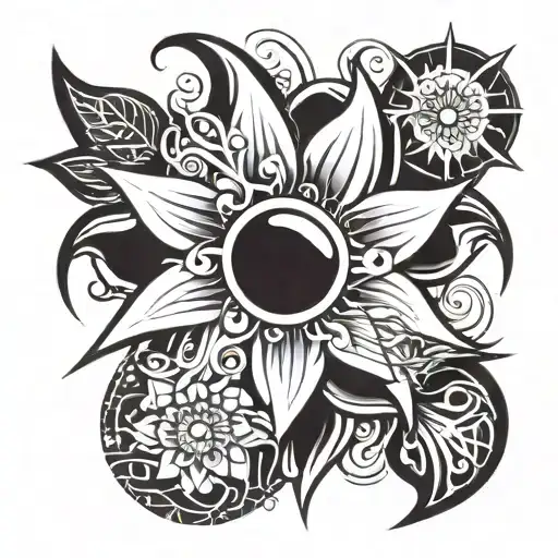 Sun With Papyrus Flower In A Bouquet