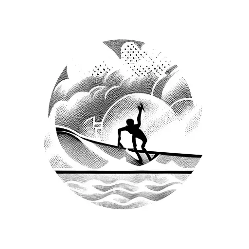 A Surfer Catching A Wave With A Hong Kong Cityscape In The Background