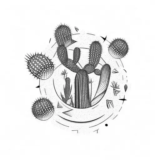 Cactus With Hawk About To Land On It