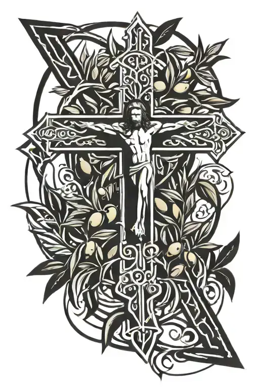 Olive Branches With Jesus On The Cross