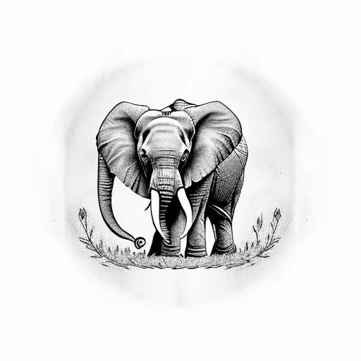 Elephant With Acacia Trees