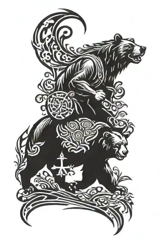 A Virgo Virgin Riding A Bear Through A Forest Scene