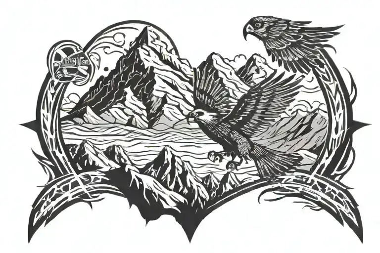 Mountains With Falcon Soaring