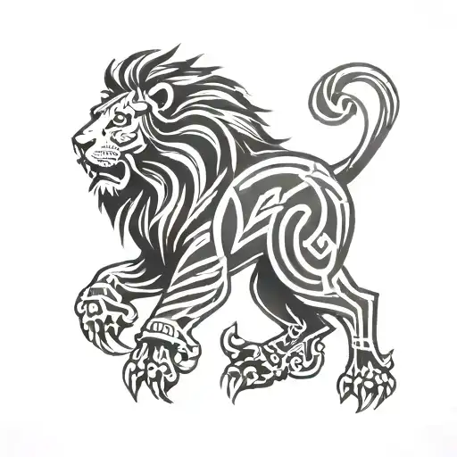 Lion Roaring Runic Viking Black On White
