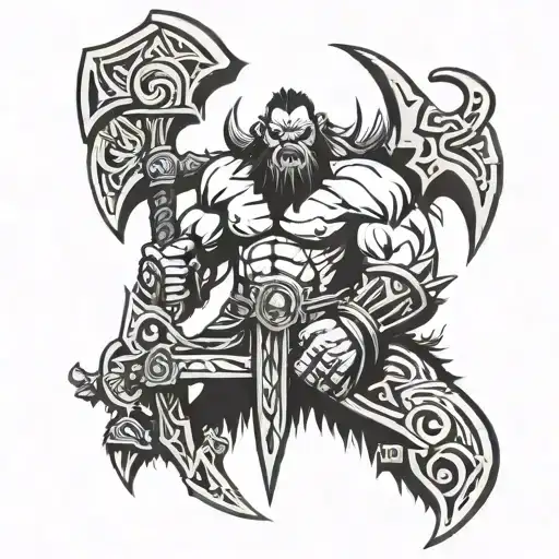 Warcraft Orc Warrior Big Axe Angry