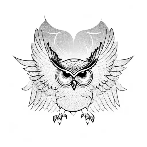 Owl With Wings In Air