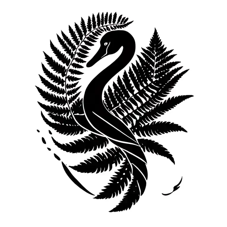 Black Swan With A New Zealand Fern As The Tail Wrapped