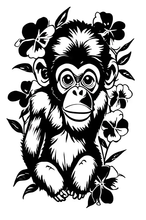 Pansies Surrounding Monkey Swinging