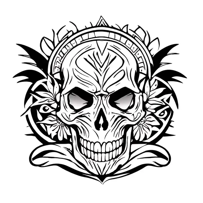 Polynesi Tattoo Patterns Skull Surrounded