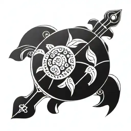 Turtle And Crucifix On Shell Pattern