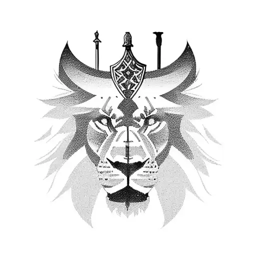 A Sword With A Lions Side Profile As The Grip And Pommel