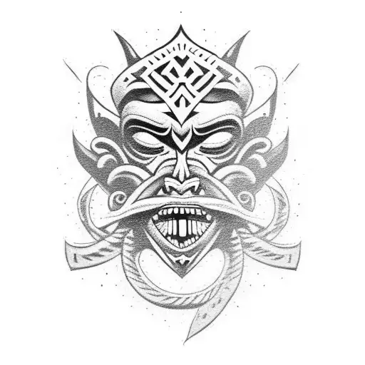 Polynesian Demon With Roses Right Chest