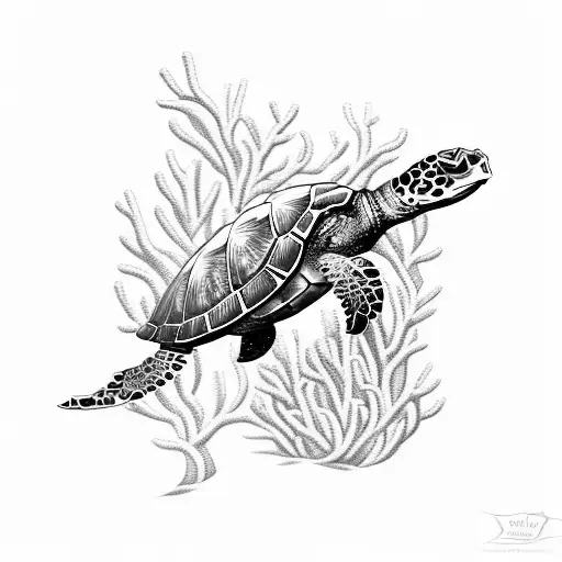 An Underwater Scene With A Majestic Sea Turtle Swimming Among Vibrant Coral Reefs And Tropical Fish