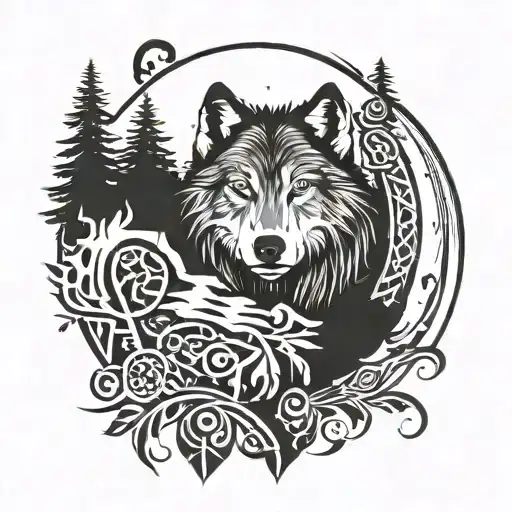 Wolf In Forest Surrounded