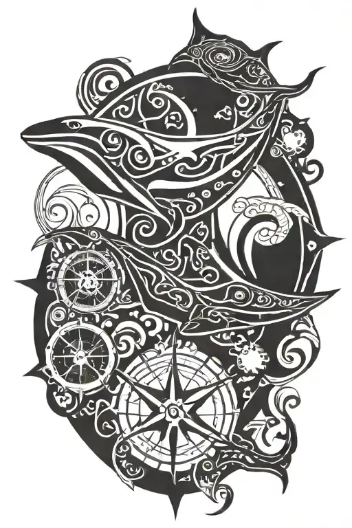 Manta Ray And Compass With Shell