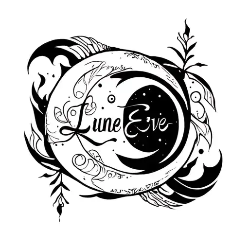 Neo Tribal Tatoo About Moon That Include Name Lune-eve Inside