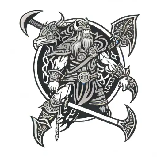 Viking Warrior With Axe And More Wolf With Blood