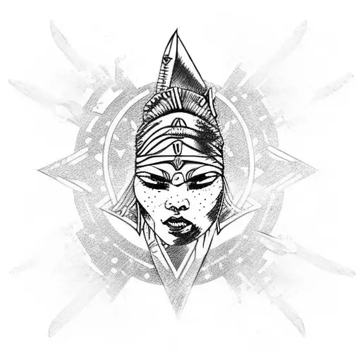 Blindfolded Warrior Women With Sword And Mandela Patterns