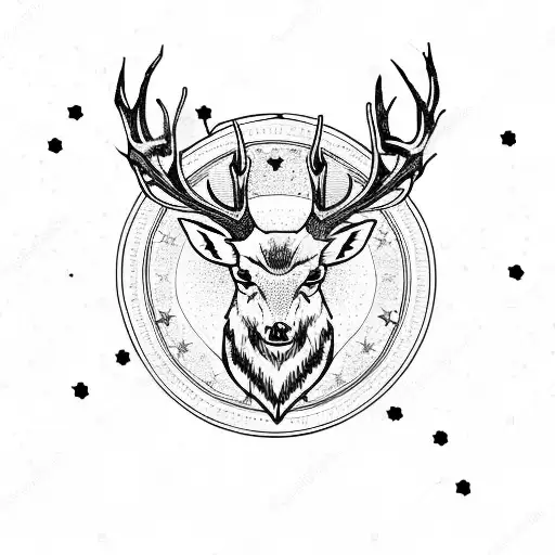 Evil Stag Head With Constellation Background