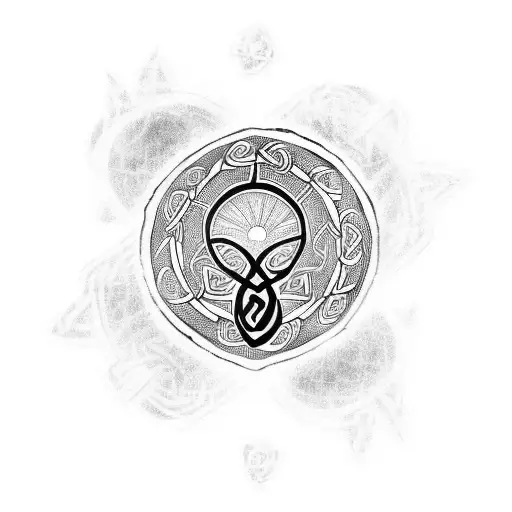 Tattoo With Celtic Symbols And A Kokopelli And Breast Silhouettes