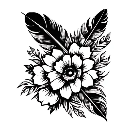 Native American Feather With Flowers