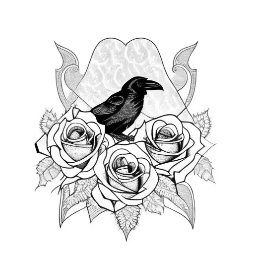 Raven Stained Glass Purple Rosesin The Side At Motorbike Kawasaki