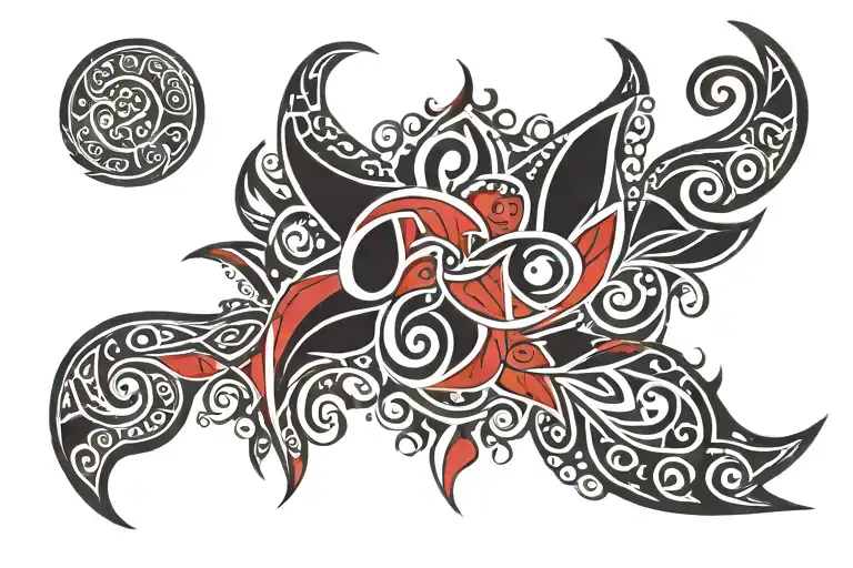 Maori Neck Red And Black Color Sketch