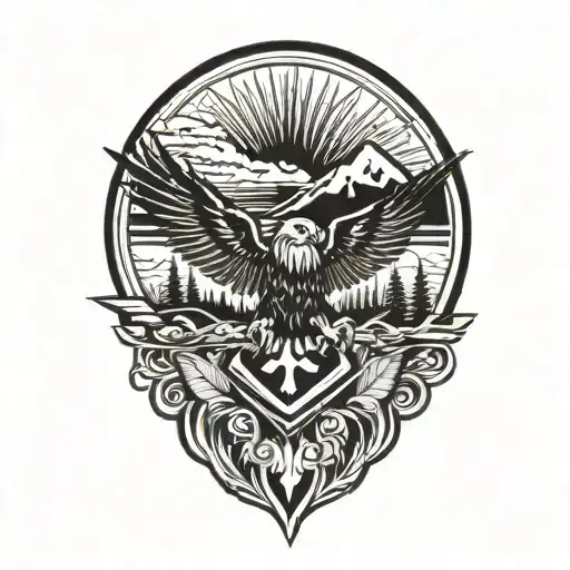 Phillipines And Eagle And Mountain Scene With Trees