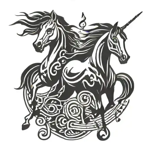 Two Ponies With Music Notes