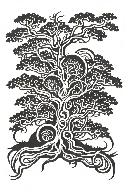 Oak Tree And Totara Tree Growing