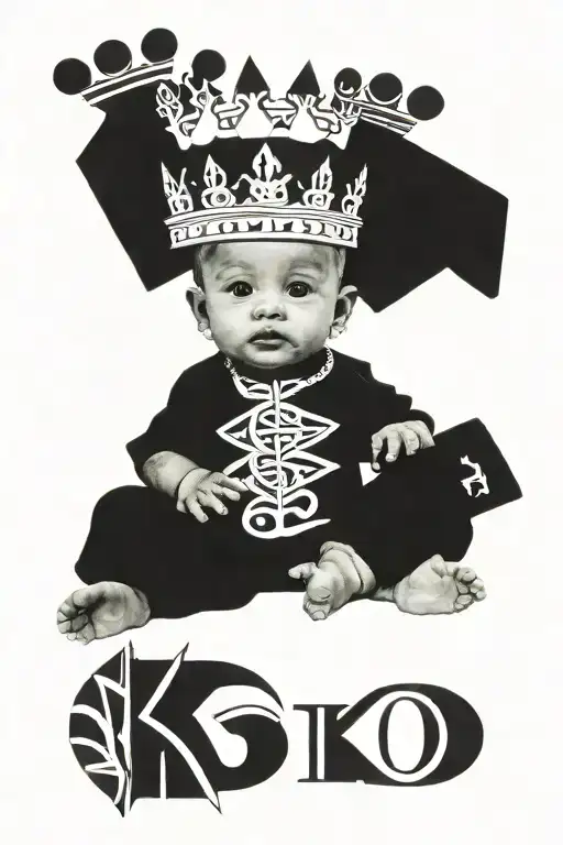 Baby Syko With Clothes On The Edges And Crowns Above Some Letters