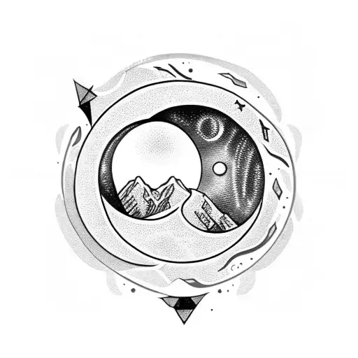 Crescent Moon And Small Circle In The Middle