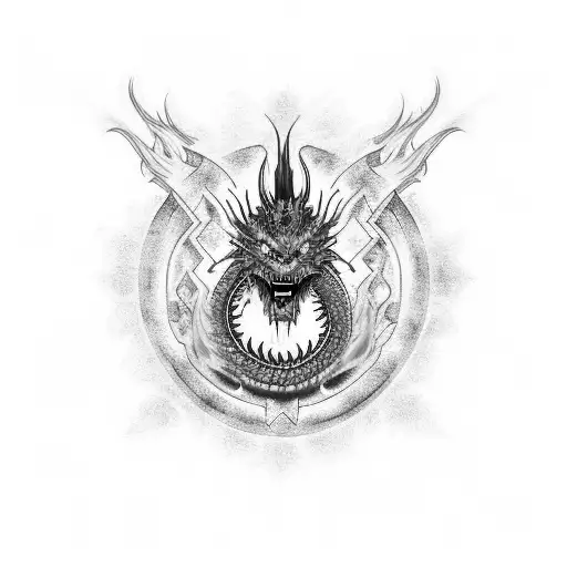 Blue Dragon With A Flaming Red Pearl