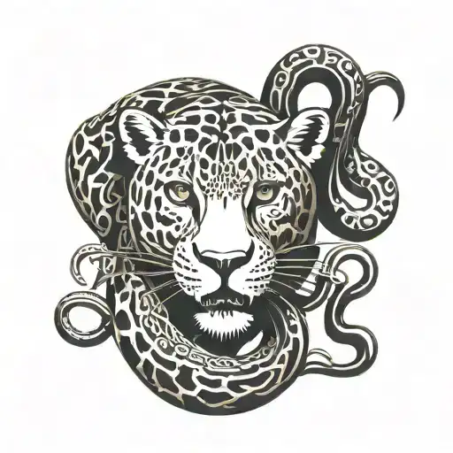 A Jaguar Fighting A Snake Wrapped Around The Jaguar