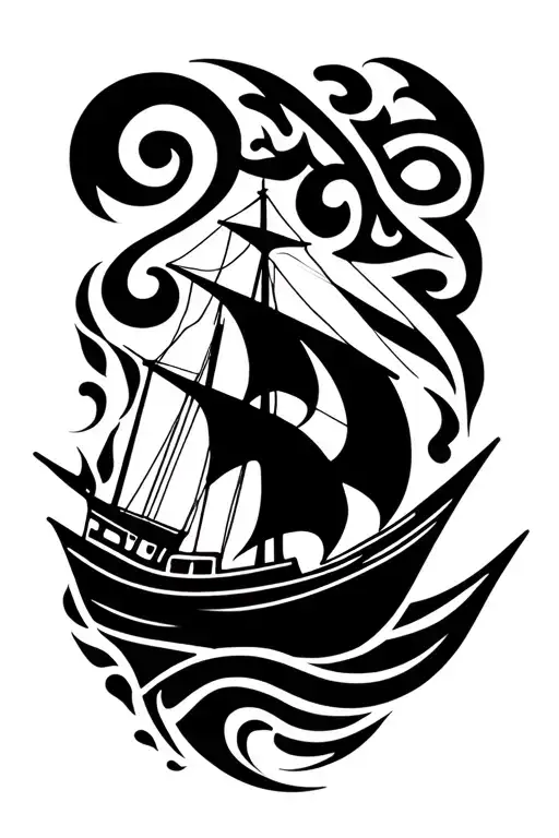 Lettering-style Abstract Boat Sailing