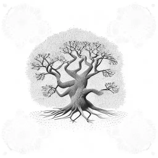 Oak Tree With Big Strawberry Inside The Roots